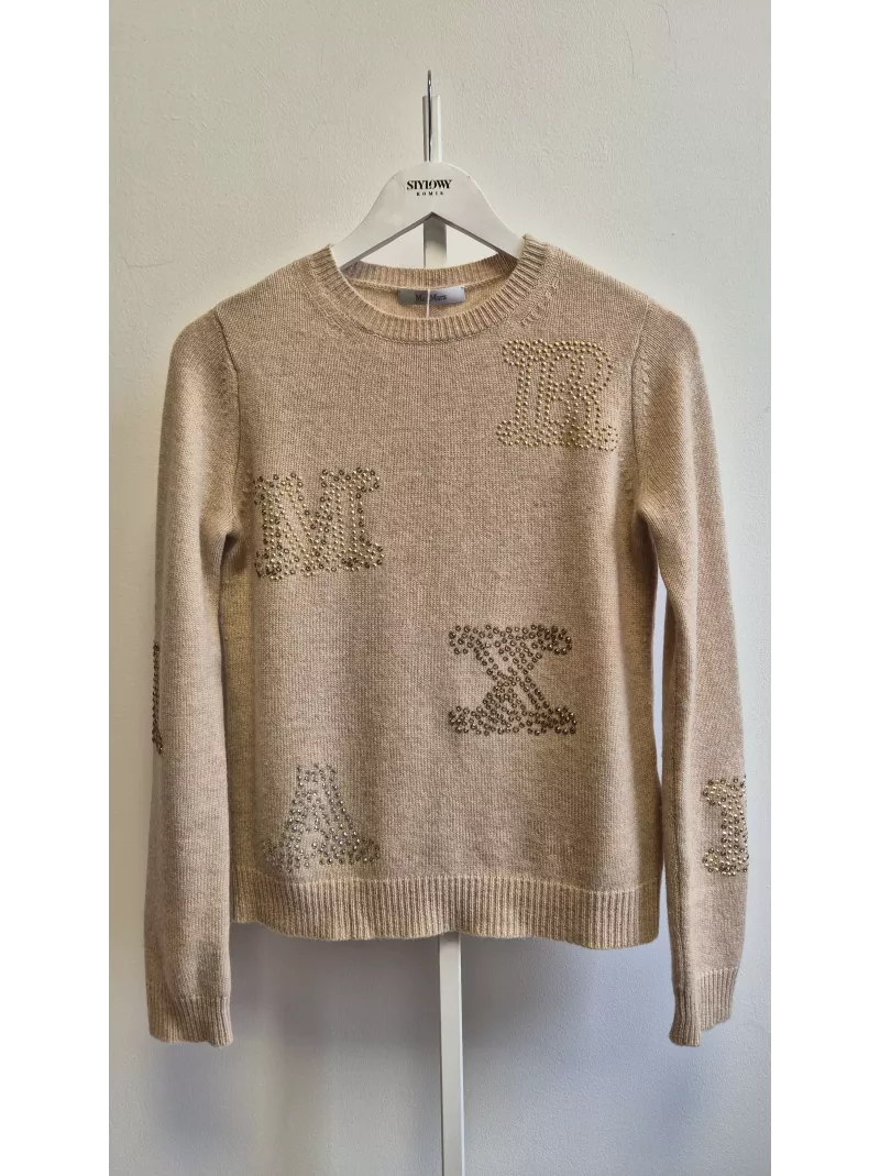 Sweter Max Mara kaszmirowy beżowy z cyrkoniami XS – Stylowy Komis
