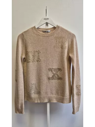 Sweter Max Mara kaszmirowy beżowy z cyrkoniami XS – Stylowy Komis