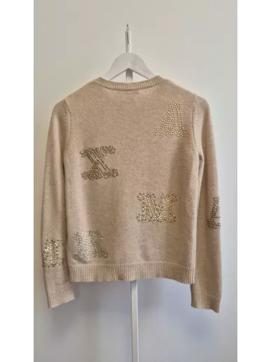 Sweter Max Mara kaszmirowy beżowy z cyrkoniami XS – Stylowy Komis