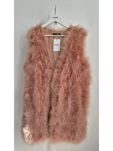 Twinset różowa futrzana kamizelka z piórami M – Stylowy Komis