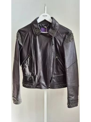 Skórzana kurtka Laurel z ćwiekami czarna ramoneska | Stylowy Komis