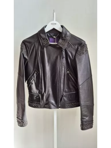 Skórzana kurtka Laurel z ćwiekami czarna ramoneska | Stylowy Komis