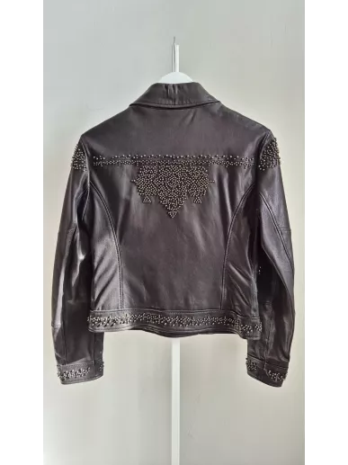 Skórzana kurtka Laurel z ćwiekami czarna ramoneska | Stylowy Komis