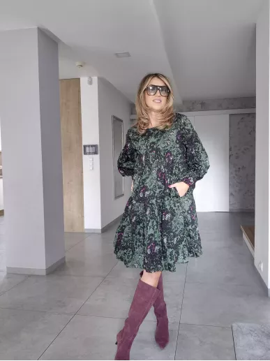 Sukienka bawełniana S MaxMara w kwiaty zielona czarna | Stylowy Komis