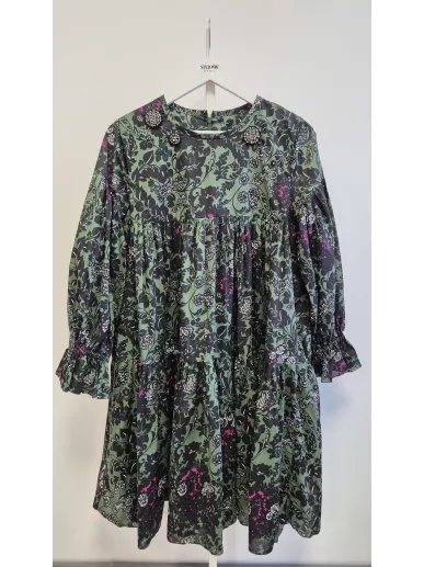 Sukienka bawełniana S MaxMara w kwiaty zielona czarna | Stylowy Komis