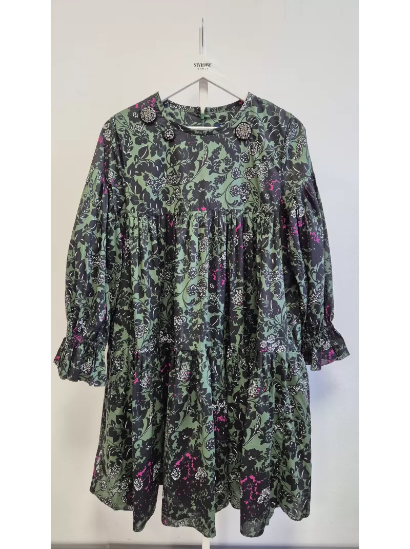 Sukienka bawełniana S MaxMara w kwiaty zielona czarna | Stylowy Komis