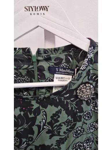Sukienka bawełniana S MaxMara w kwiaty zielona czarna | Stylowy Komis