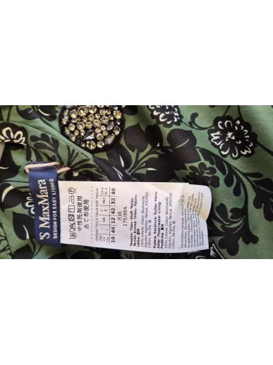 Sukienka bawełniana S MaxMara w kwiaty zielona czarna | Stylowy Komis