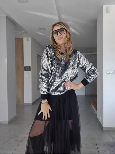 Sweter cekinowy MICHAEL Michael Kors srebrny | Stylowy Komis