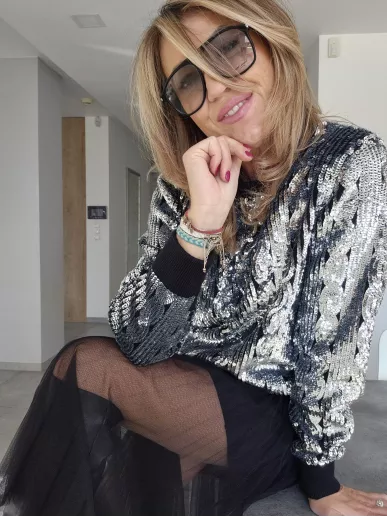 Sweter cekinowy MICHAEL Michael Kors srebrny | Stylowy Komis