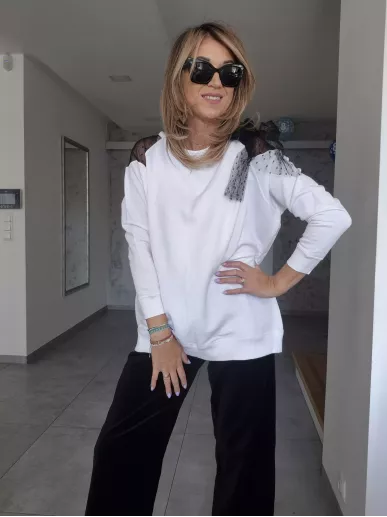 Red Valentino biała bluza z tiulem i kokardą M | Stylowy Komis