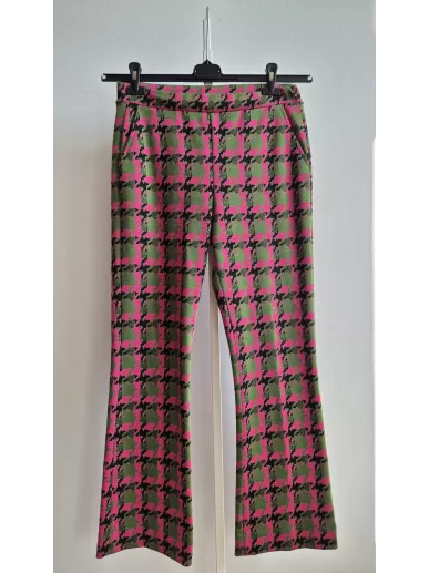 Spodnie Sem Per Lei Made in Italy różowo-zielona pepitka – Stylowy Kom