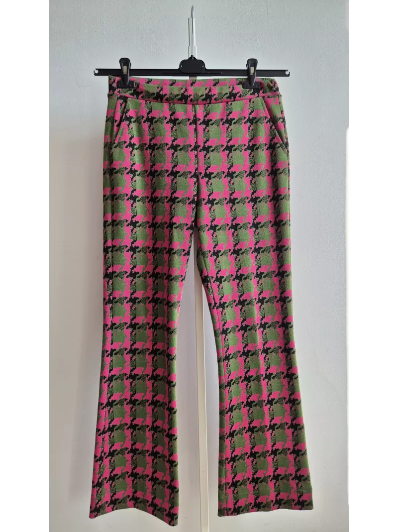 Spodnie Sem Per Lei Made in Italy różowo-zielona pepitka – Stylowy Kom