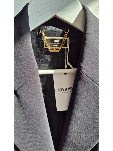 Elisabetta Franchi żakiet czarny ze złotym łańcuszkiem 42 IT – Stylowy