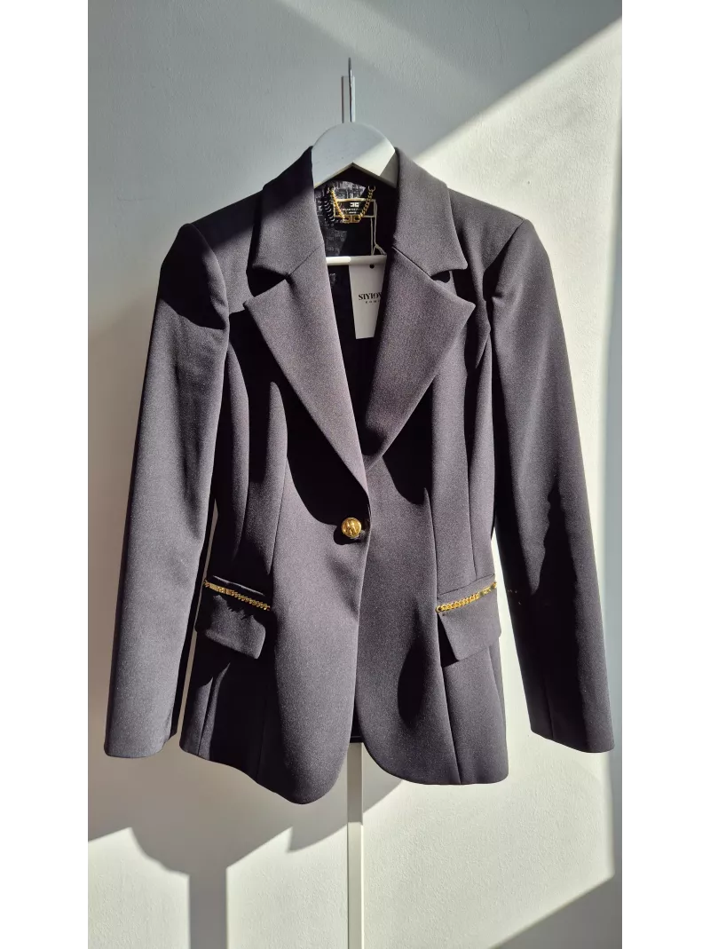 Elisabetta Franchi żakiet czarny ze złotym łańcuszkiem 42 IT – Stylowy