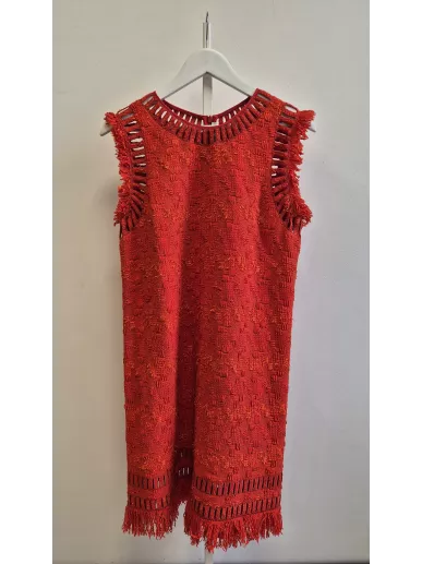 Ermanno Scervino czerwona sukienka z frędzlami Made in Italy