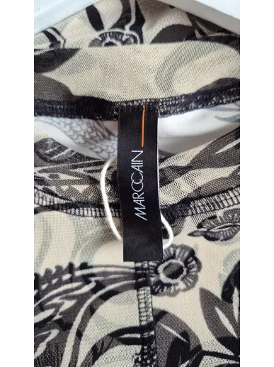 Marc Cain sukienka midi z siateczki w kwiatowy wzór beżowo-czarna N3 |