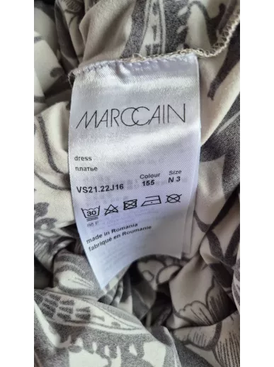 Marc Cain sukienka midi z siateczki w kwiatowy wzór beżowo-czarna N3 |