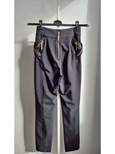 Spodnie Elisabetta Franchi czarne złote zamki r. 42 | Stylowy Komis