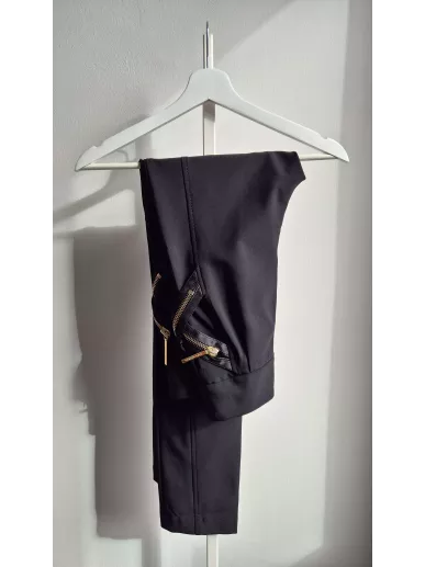 Spodnie Elisabetta Franchi czarne złote zamki r. 42 | Stylowy Komis