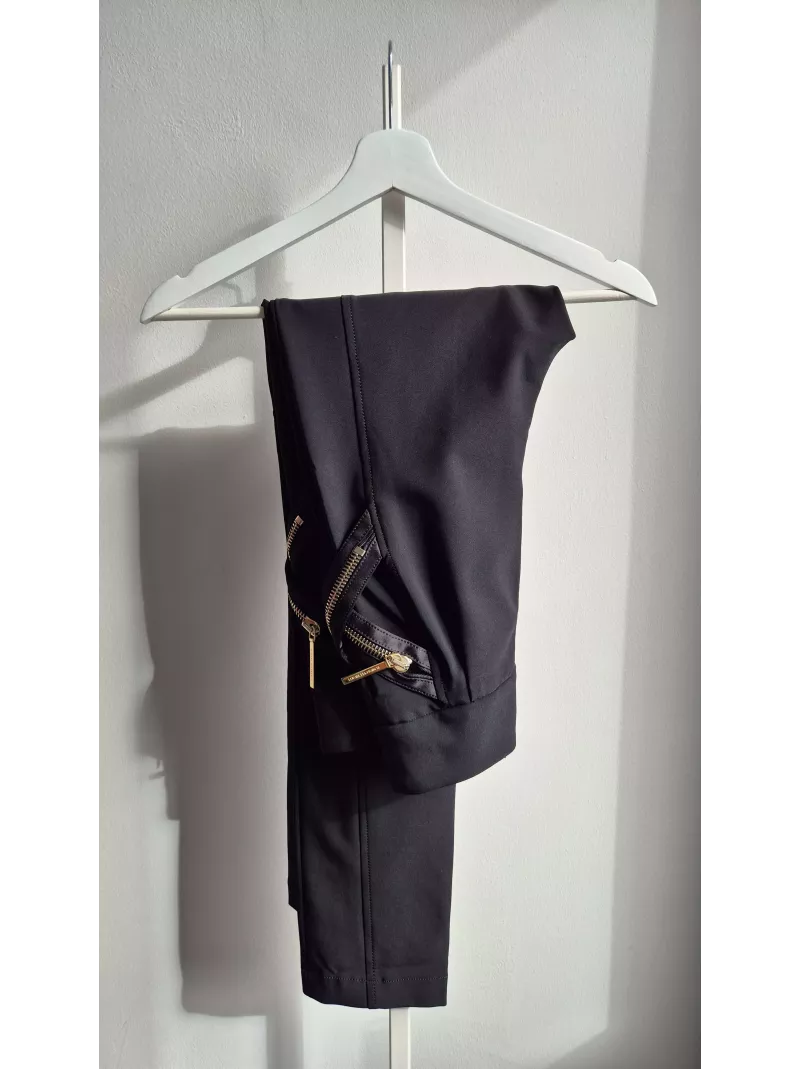 Spodnie Elisabetta Franchi czarne złote zamki r. 42 | Stylowy Komis