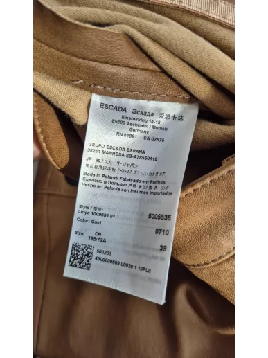 Skórzane spodnie ESCADA karmelowe r. 38 | Stylowy Komis