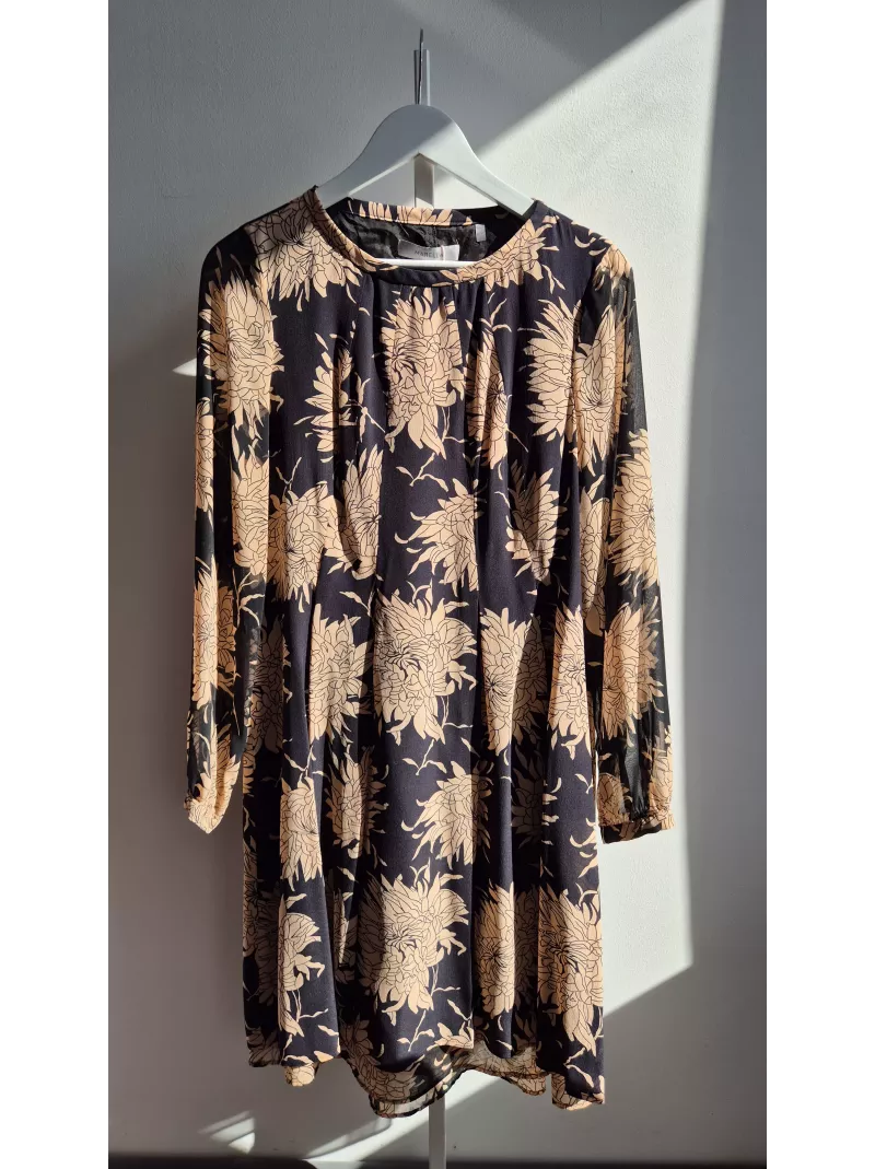 Marella jedwabna sukienka w kwiaty czarno-beżowa 40 – Stylowy Komis