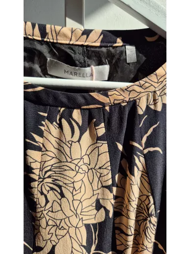 Marella jedwabna sukienka w kwiaty czarno-beżowa 40 – Stylowy Komis