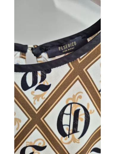 Peserico sukienka wiskoza monogram beżowo-czarna rozmiar 36 – Stylowy