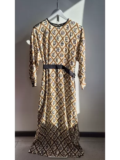 Peserico sukienka wiskoza monogram beżowo-czarna rozmiar 36 – Stylowy
