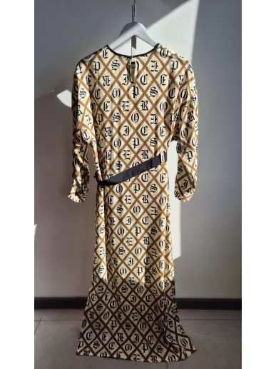 Peserico sukienka wiskoza monogram beżowo-czarna rozmiar 36 – Stylowy