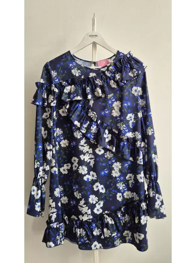 Bizuu Après Midi sukienka w kwiaty falbanki granatowa M