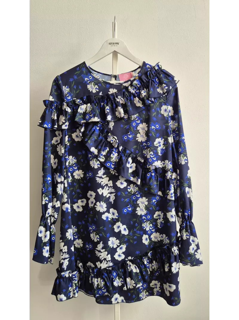 Bizuu Après Midi sukienka w kwiaty falbanki granatowa M