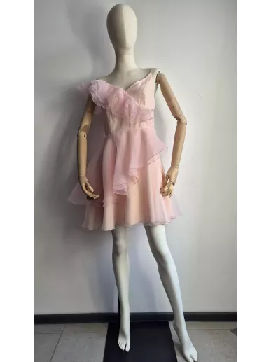 Sukienka Bizuu Amorena różowa jedwabna z falbanami rozm. 38