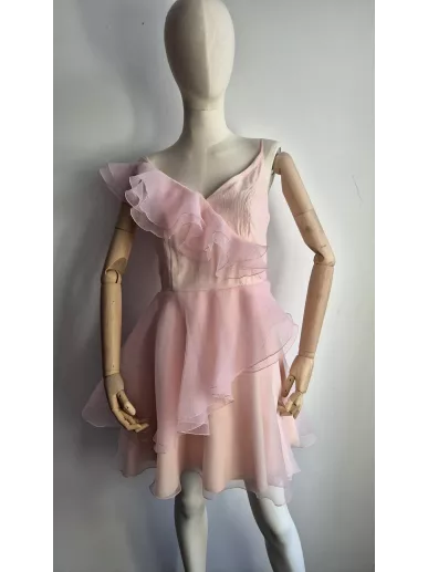 Sukienka Bizuu Amorena różowa jedwabna z falbanami rozm. 38