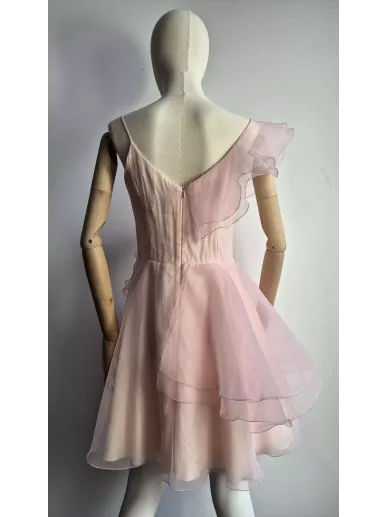 Sukienka Bizuu Amorena różowa jedwabna z falbanami rozm. 38