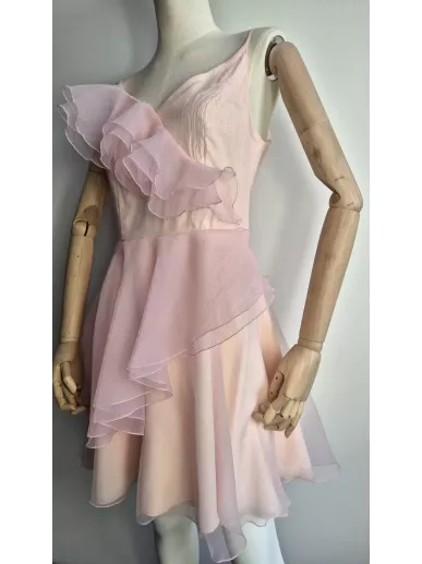 Sukienka Bizuu Amorena różowa jedwabna z falbanami rozm. 38