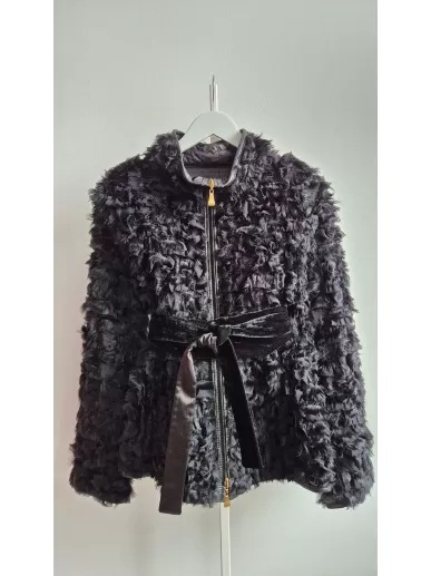 Dwustronne futerko Escada z jagnięcej skóry czarne rozmiar 40