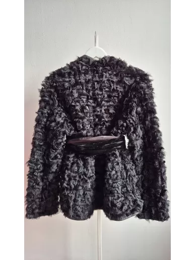 Dwustronne futerko Escada z jagnięcej skóry czarne rozmiar 40