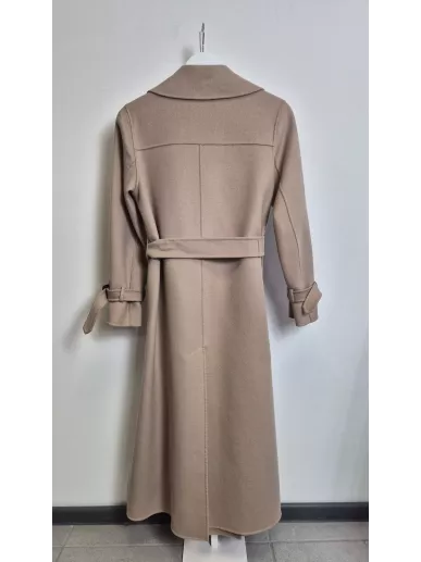 Płaszcz Weekend MaxMara beżowy z paskiem z wełny dziewiczej