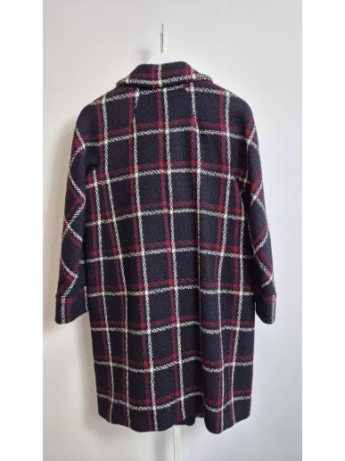Płaszcz S MaxMara wełniany w kratę granatowo-czerwoną