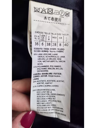 Płaszcz S MaxMara wełniany w kratę granatowo-czerwoną