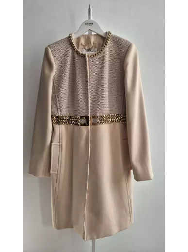 Płaszcz Elisabetta Franchi Gold beżowy z łańcuchami 38PL