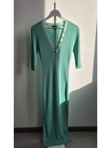 Sukienka dzianinowa Elisabetta Franchi miętowa z guzikami