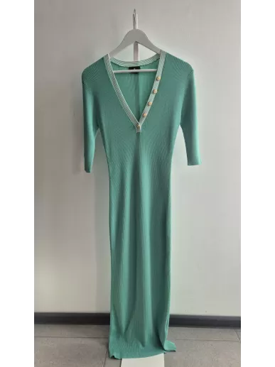 Sukienka dzianinowa Elisabetta Franchi miętowa z guzikami