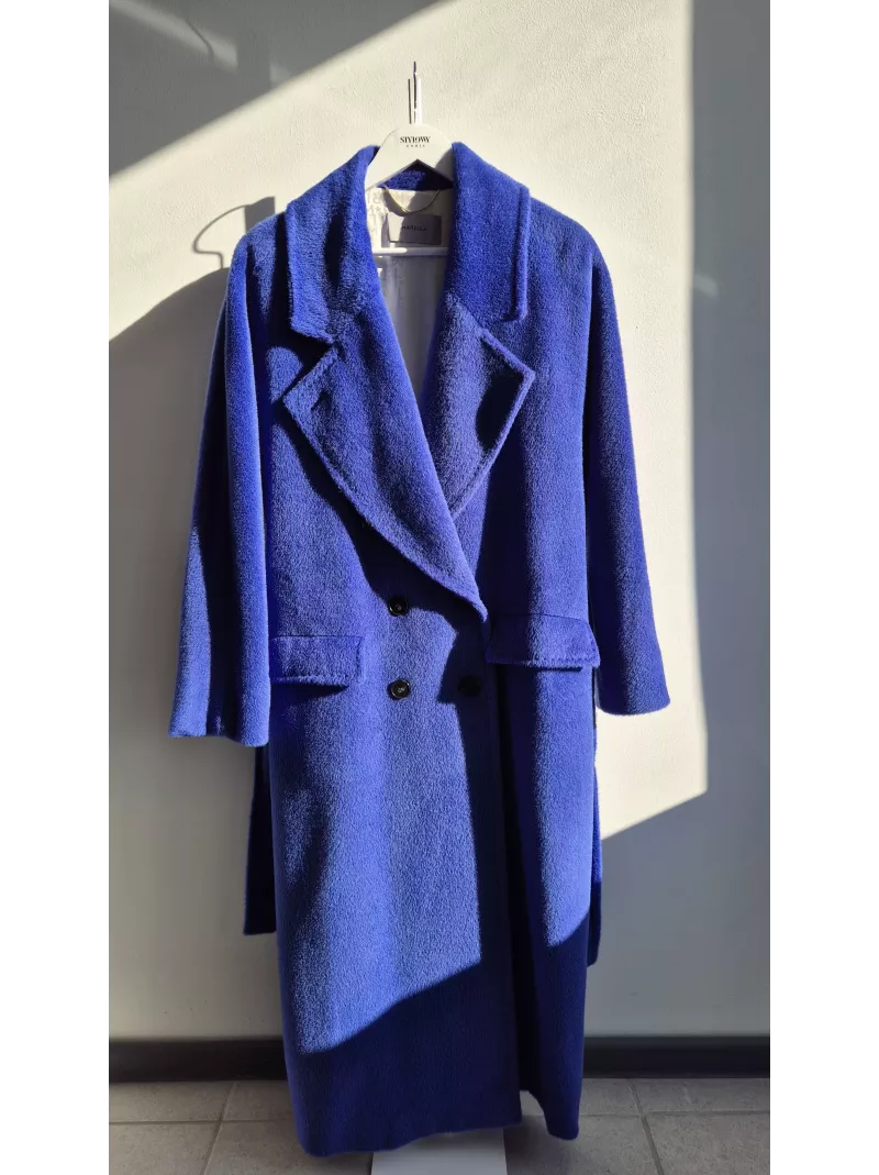 Marella kobaltowy płaszcz z alpaki i wełny z paskiem 40PL