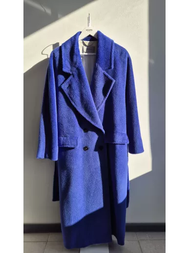 Marella kobaltowy płaszcz z alpaki i wełny z paskiem 40PL