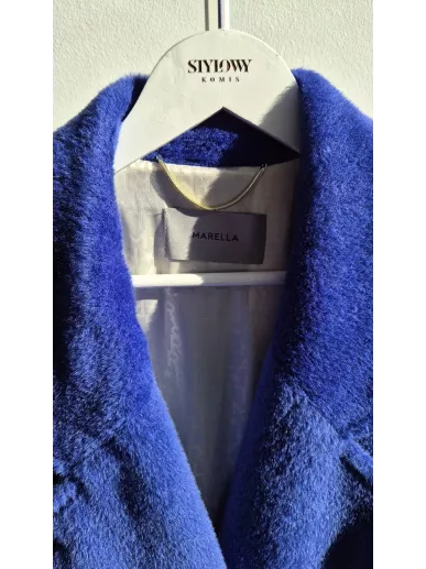 Marella kobaltowy płaszcz z alpaki i wełny z paskiem 40PL