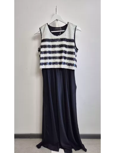 Sportmax Code sukienka maxi cekiny granat srebro 38 – Stylowy Komis