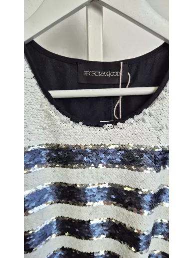 Sportmax Code sukienka maxi cekiny granat srebro 38 – Stylowy Komis